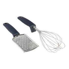 Oster Bluemarine 2 Piece Stainless Steel Grater and Whisk Set - Perfect Kitchen Tools in Navy Blue