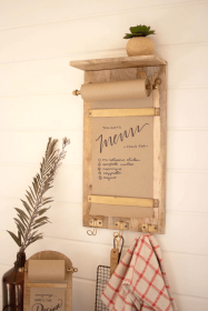 WOODEN WALL NOTE ROLL WITH COAT HOOKS