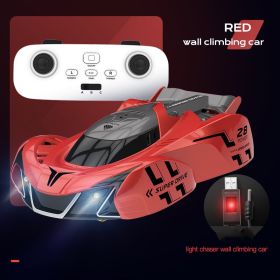 Color: Dark Red, style: Luxury - Children's Remote Control Car Wall Suction Car Four-wheel Drive Rechargeable Racing Car