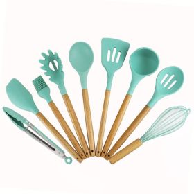 Color: Green 9 - New silicone kitchenware with wooden handle