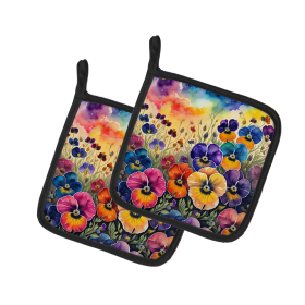 Colorful Pansies Pair of Pot Holders