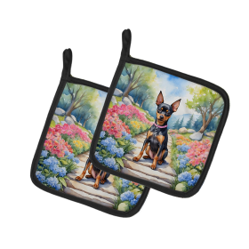 Miniature Pinscher Spring Path Pair of Pot Holders