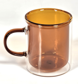 MARCELLE 11oz Double Wall Mug with Colored Glass Interior and Matching Colored Glass Handle - AMBER