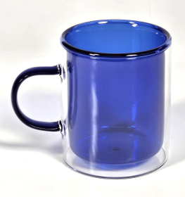 MARCELLE 11oz Double Wall Mug with Colored Glass Interior and Matching Colored Glass Handle - BLUE