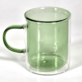 MARCELLE 11oz Double Wall Mug with Colored Glass Interior and Matching Colored Glass Handle - GREEN