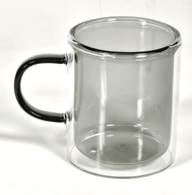 MARCELLE 11oz Double Wall Mug with Colored Glass Interior and Matching Colored Glass Handle - GRAY