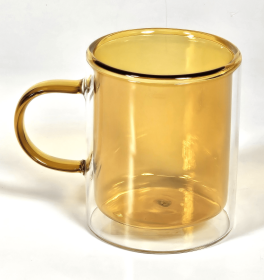 MARCELLE 11oz Double Wall Mug with Colored Glass Interior and Matching Colored Glass Handle - YELLOW