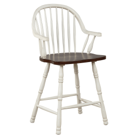 Sunset Trading Andrews 24" Windsor Barstool with Arms | Counter Height Stool | Antique White and Chestnut Brown | Set of 2