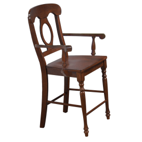 Sunset Trading Andrews Napoleon Barstool with Arms | Chestnut Brown | Counter Height Stool | Set of 2