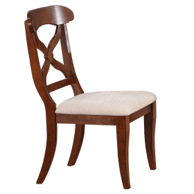 Sunset Trading Andrews Cross Back Upholstered Dining Side Chair | Chestnut Brown Solid Wood | Set of 2