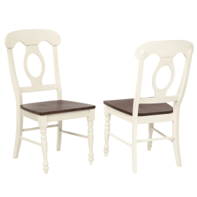 Sunset Trading Andrews Napoleon Dining Side Chair | Two Tone Antique White Chestnut Brown Solid Wood | Set of 2