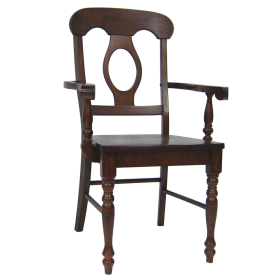 Sunset Trading Andrews Napoleon Dining Chair with Arms | Chestnut Brown Solid Wood | Set of 2