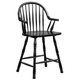 Sunset Trading Black Cherry Selections 24" Windsor Barstool with Arms | Counter Height Stool | Antique Black | Set of 2