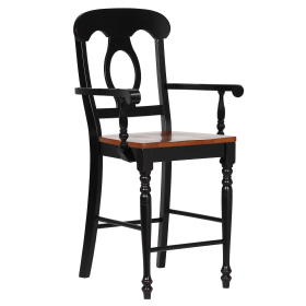 Sunset Trading Black Cherry Selections Napoleon Barstool with Arms | Antique Black and Cherry | Counter Height Stool | Set of 2