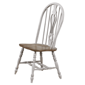 Sunset Trading Country Grove Keyhole Windsor Dining Chair | Distressed Gray and Brown Wood | Set of 2 | Fully Assembled