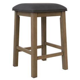 Sunset Trading Saunders Counter Height Backless Bar Stools | Set of 2 | Gray Upholstered Padded Seats | Brown Acacia Wood