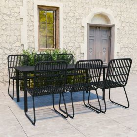 vidaXL 7 Piece Patio Dining Set | Poly Rattan and Glass | Sturdy and Stylish Outdoor Furniture