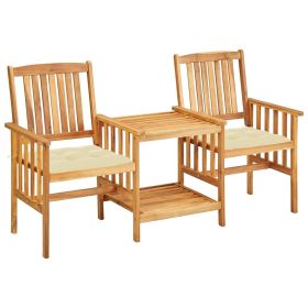 vidaXL Patio Chairs with Tea Table and Cushions - Solid Acacia Wood Outdoor Furniture Set