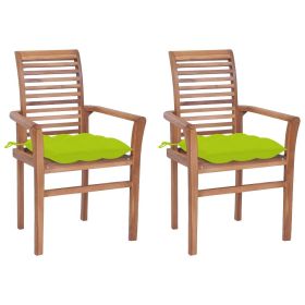 vidaXL Dining Chairs 2 pcs with Bright Green Cushions | Solid Teak Wood Stackable Outdoor/Indoor Furniture | Stylish and Durable Seating Solution