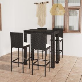 vidaXL 5 Piece Patio Bar Set with Cushions Poly Rattan Black - Stylish and Comfortable Outdoor Furniture Set for Family and Friends