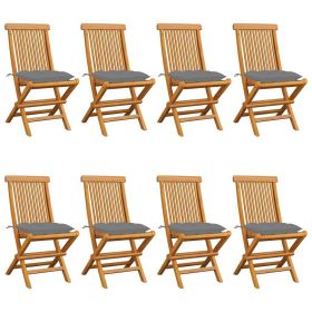 vidaXL Patio Chairs with Gray Cushions 8 pcs Solid Teak Wood - Comfortable Seating for Your Outdoor Space