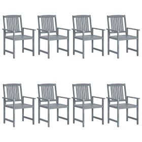 vidaXL Patio Chairs 8 pcs Gray | Solid Acacia Wood Outdoor Furniture Set