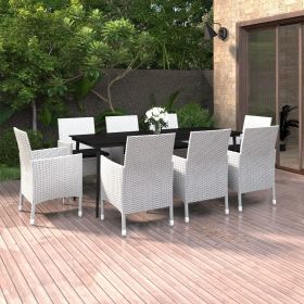 vidaXL 9 Piece Patio Dining Set | Poly Rattan & Glass | Cushions Included