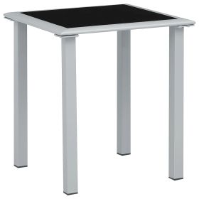 vidaXL Patio Table Black and Silver 16.1"x16.1"x17.7" Steel and Glass - Stylish Outdoor Furniture for Your Garden or Patio