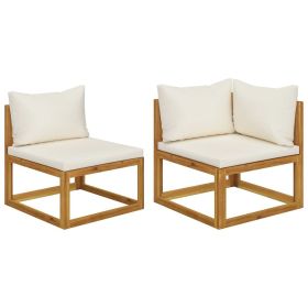 vidaXL 2 Piece Sofa Set with Cream White Cushions | Solid Acacia Wood Outdoor Furniture