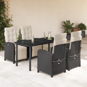 vidaXL 5 Piece Patio Dining Set with Cushions | Black Poly Rattan Furniture Set for Outdoor Dining | UV-Resistant | Easy Assembly