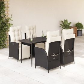 vidaXL 5 Piece Patio Dining Set with Cushions | Black Poly Rattan Outdoor Furniture Set