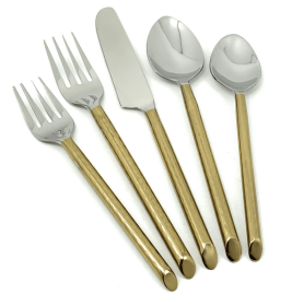 Vibhsa Golden Flatware Set of 5 Pieces (Cut Hammered, Stainless Steel)