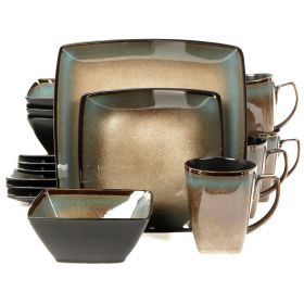 Gibson Elite Tequesta 16-Piece Square Dinnerware Set in Taupe - Functional and Artistic Stoneware for All Occasions