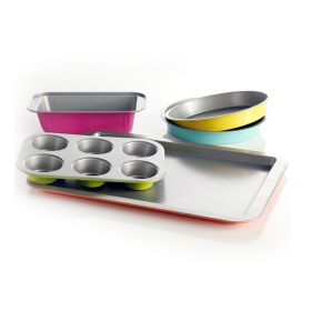 Gibson Home Color Splash Lyneham 5 pc Carbon Steel Bakeware Set - Vibrant Non-Stick Baking Pans for Easy Cleanup