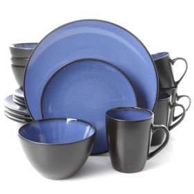 Gibson Elite Soho Lounge Round 16-Piece Dinnerware Set, Blue - Stylish Two-Tone Pattern | Durable Stoneware | Unique Reactive Glaze Finish