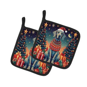 Weimaraner Christmas Pair of Pot Holders - Heat Resistant Kitchen Oven Hot Pads | Set of 2 | Cooking, Baking, BBQ | 7 1/2 x 7 1/2