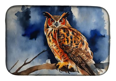 Eurasian Eagle Owl Dish Drying Mat - Premium Absorbent Pad for Kitchen Counter - Fast Drying - 14" x 21" - Multicolor