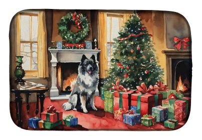 Keeshond Cozy Christmas Dish Drying Mat - Absorbent Pad for Kitchen Counter - Fast Drying - 14x21" - Multicolor