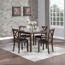 Transitional Style 5Pc Dinette Set Charcoal Brown Finish Dining Room Table and 4 Chairs Faux Leather Upholstery X-back Chairs