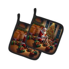 Cairn Terrier and Santa Claus Pair of Pot Holders Kitchen Heat Resistant Pot Holders Sets Oven Hot Pads for Cooking Baking BBQ, 7 1/2 x 7 1/2