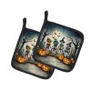 Calacas Skeletons Spooky Halloween Pair of Pot Holders Kitchen Heat Resistant Pot Holders Sets Oven Hot Pads for Cooking Baking BBQ, 7 1/2 x 7 1/2