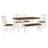 TREXM Classic 6-Piece Dining Set Wooden Table and 4 Chairs with Bench for Kitchen Dining Room (Brown+Cottage White)