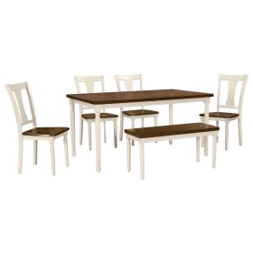 TREXM Classic 6-Piece Dining Set Wooden Table and 4 Chairs with Bench for Kitchen Dining Room (Brown+Cottage White)