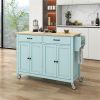 Kitchen Island Cart with 4 Door Cabinet and Two Drawers and 2 Locking Wheels - Solid Wood Top, Adjustable Shelves, Spice & Towel Rack(Mint Green)