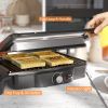 4 Slice Panini Press Grill, Stainless Steel Sandwich Maker with Non-Stick Double Plates, Locking Lids and Drip Tray