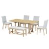 TOPMAX Farmhouse 76inch 6-Piece Extendable Dining Table Set Trestle Kitchen Table Set with 18inch Removable Leaf and Upholstered Dining Chair and Benc