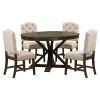 TREXM Functional Furniture Retro Style Dining Table Set with Extendable Table and 4 Upholstered Chairs for Dining Room and Living Room(Espresso)