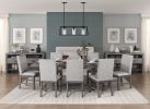 Rustic Design Dining Table 9pc Set Gray Finish Table w Extension leaf and 8x Fabric Upholstered Side Chairs Modern Dining Room Furniture