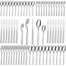 Bestdin Silverware Set for 12, 60 Pieces Stainless Steel Flatware Set, Include Fork Knife Spoon Set, Mirror Polished, Dishwasher Safe (Brand: Bestdin)